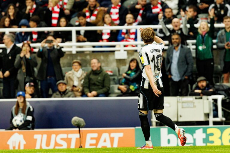 Anthony Gordon celebrates a goal for Newcastle