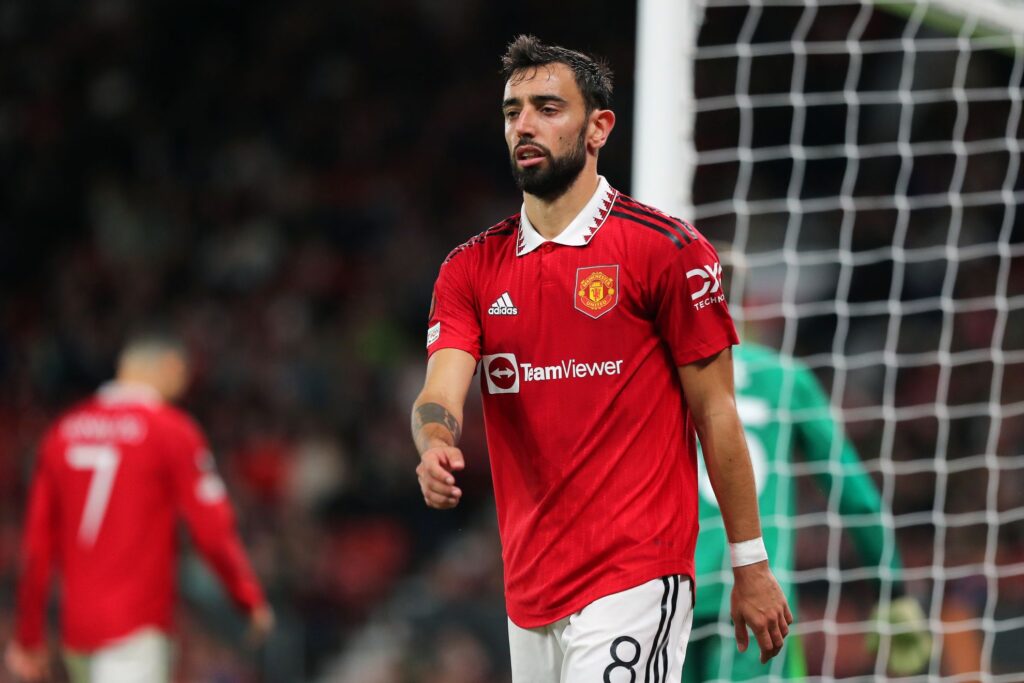 Bilbao, Spain: 05 17 2025: Bruno Fernandes seen during UEFA Europa League 2025 final game between Tottenham Hotspur FC and Manchester United FC