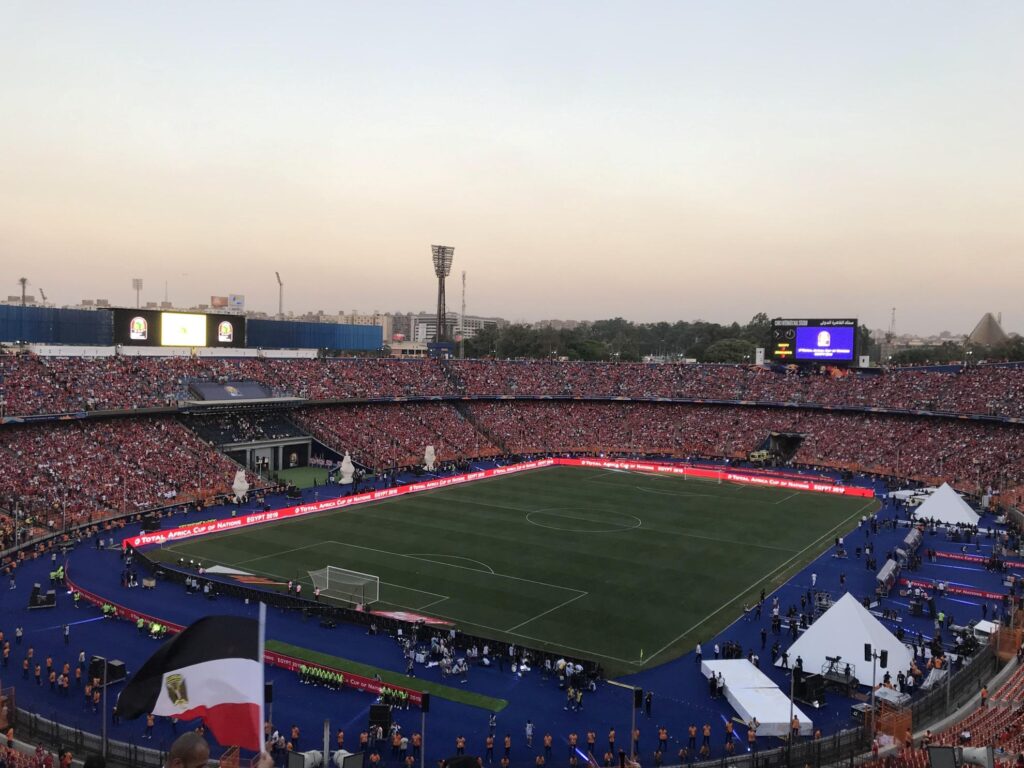 Cairo International Stadium, Cairo, Egypt, 21 Jun 2019. Epic view of the full house atmosphere during the opening ceremony of the 2019 Africa Cup of Nations.