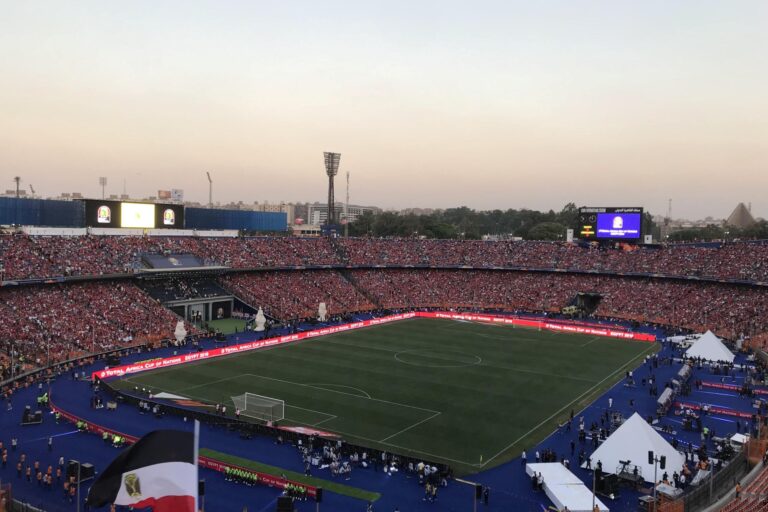 Cairo International Stadium, Cairo, Egypt, 21 Jun 2019. Epic view of the full house atmosphere during the opening ceremony of the 2019 Africa Cup of Nations.