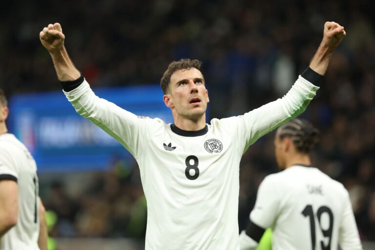 Leon Goretzka celebrates scoring for Germany