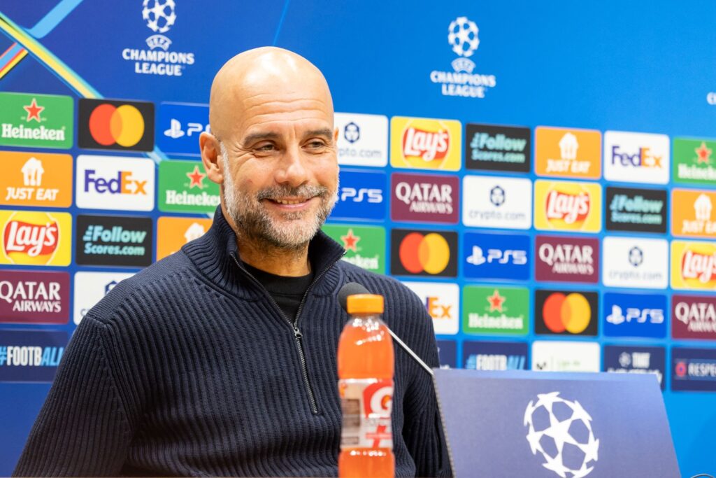 Pep Guardiola at a Champions League press conference