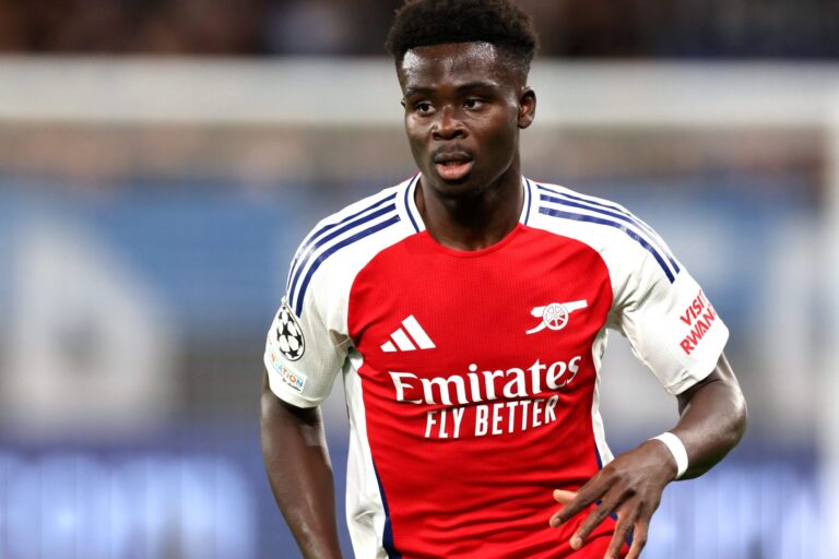 Bukayo Saka playing for Arsenal