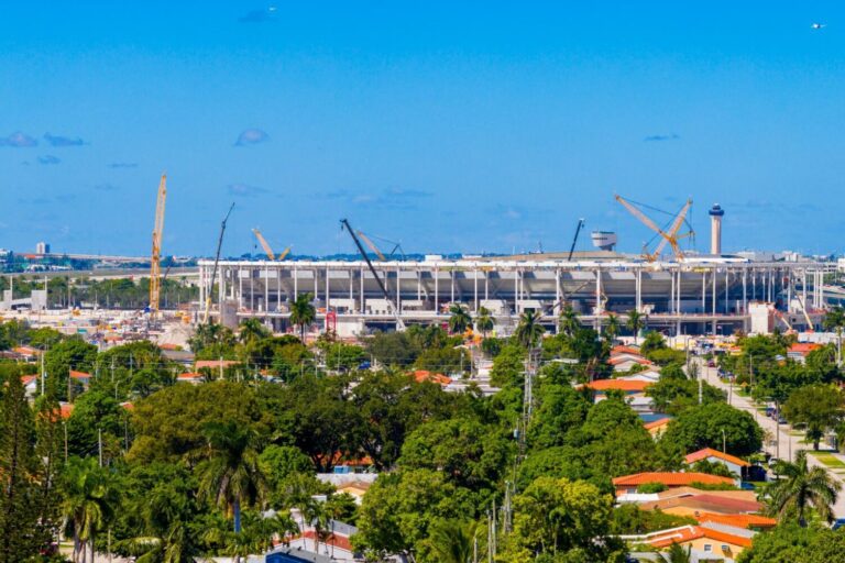 Aerial photo Miami Freedom Park which is a soccer futbol stadium by Miami International Airport