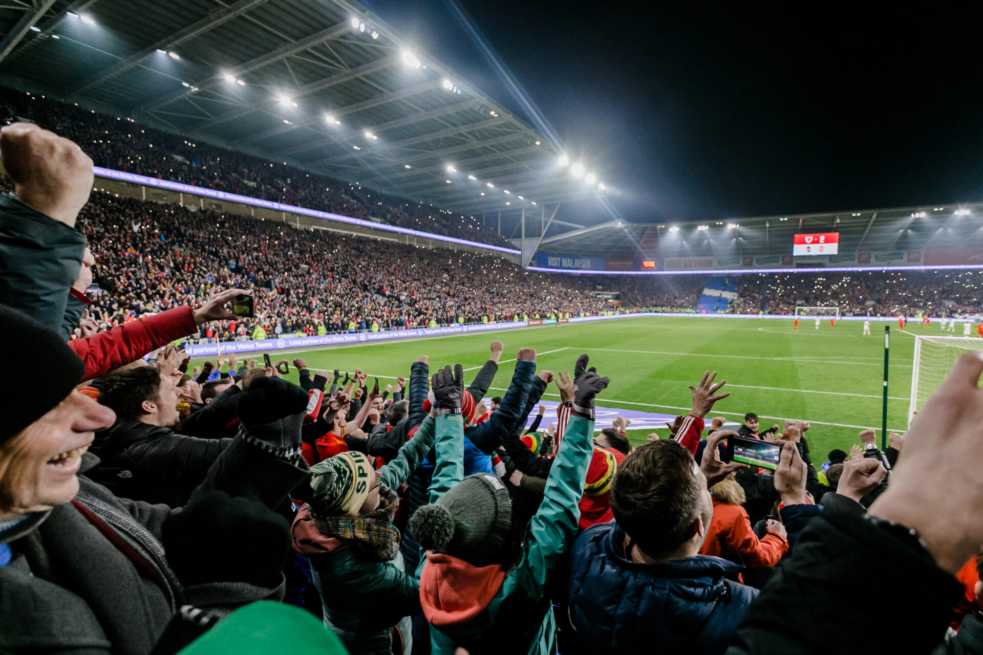 Wales fans inside the Cardiff City Stadium
