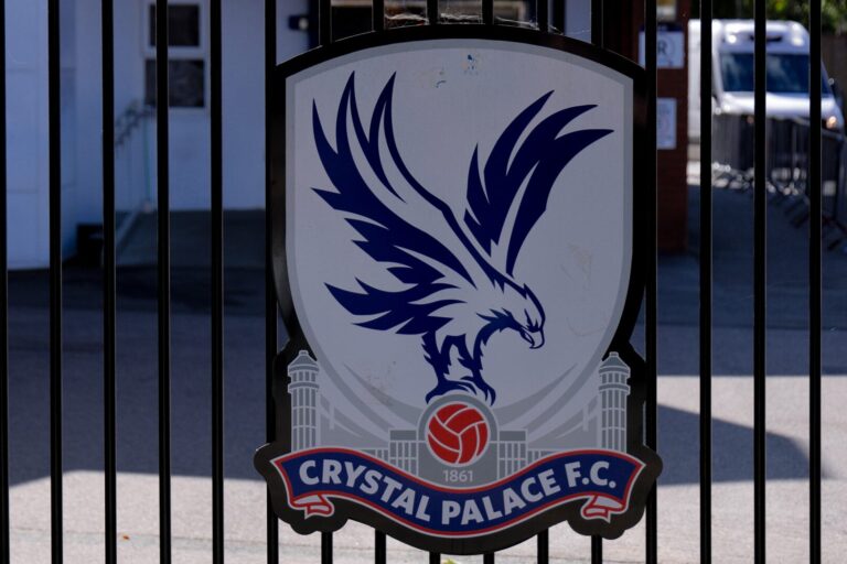 Crystal Palace badge on the gates of Selhurst Park