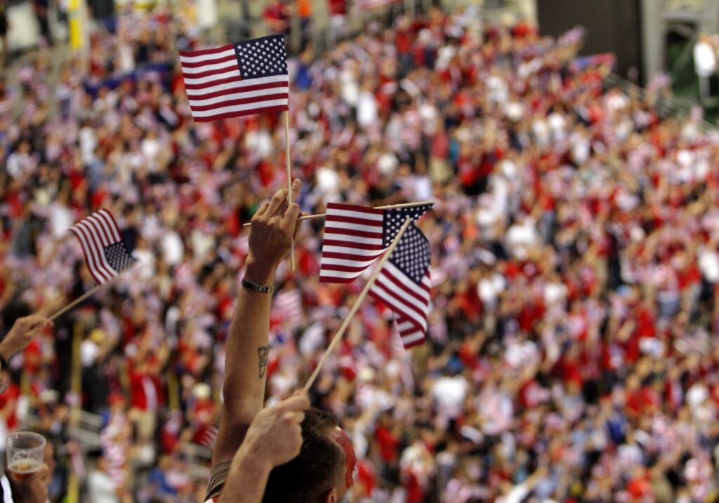 USA soccer fans inside a stadium