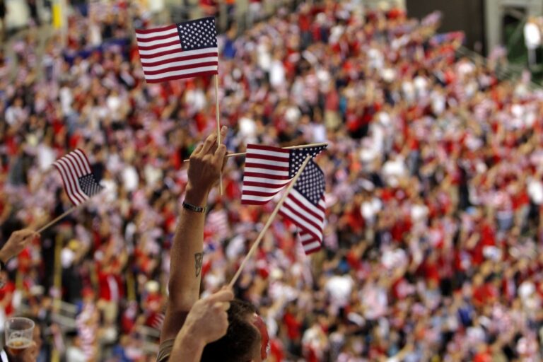 USA soccer fans inside a stadium