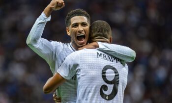 Jude Bellingham and Kylian Mbappe playing for Real Madrid