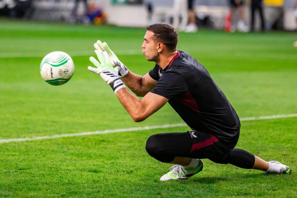 Emi Martinez playing for Aston Villa