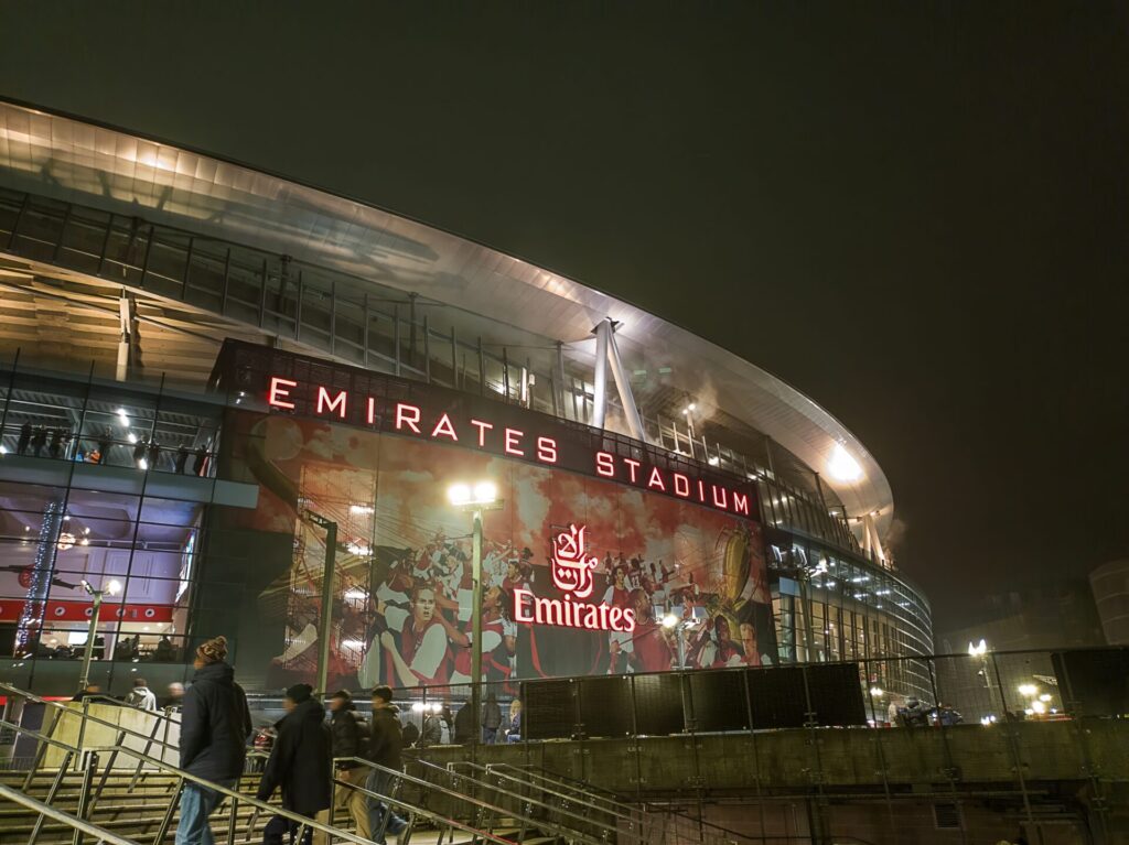 Arsenal's Emirates Stadium at night