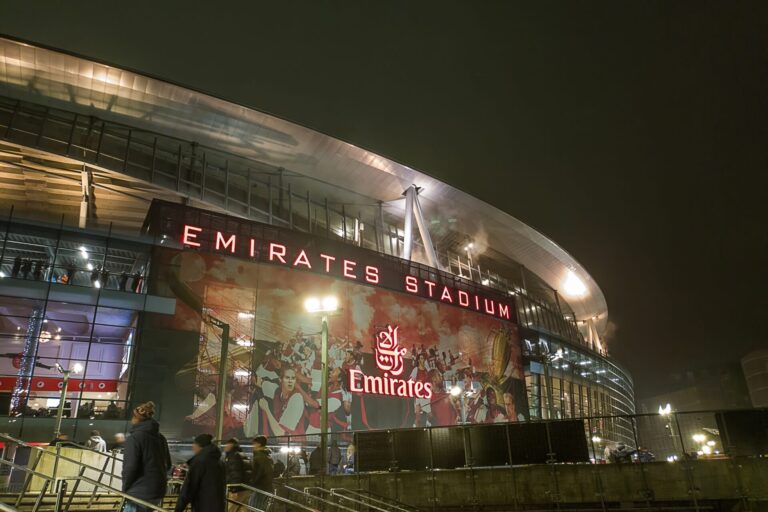 Arsenal's Emirates Stadium at night