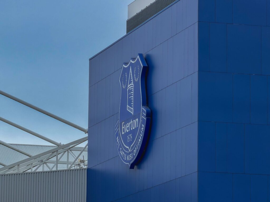 Everton stadium with logo outside