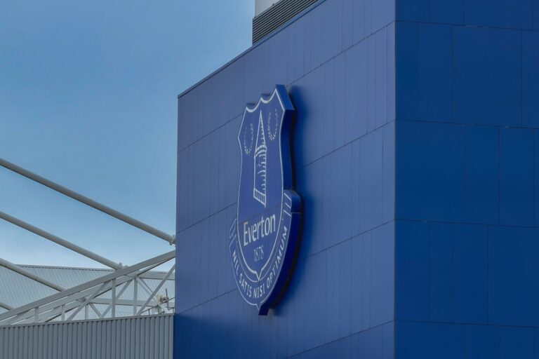 Everton stadium with logo outside