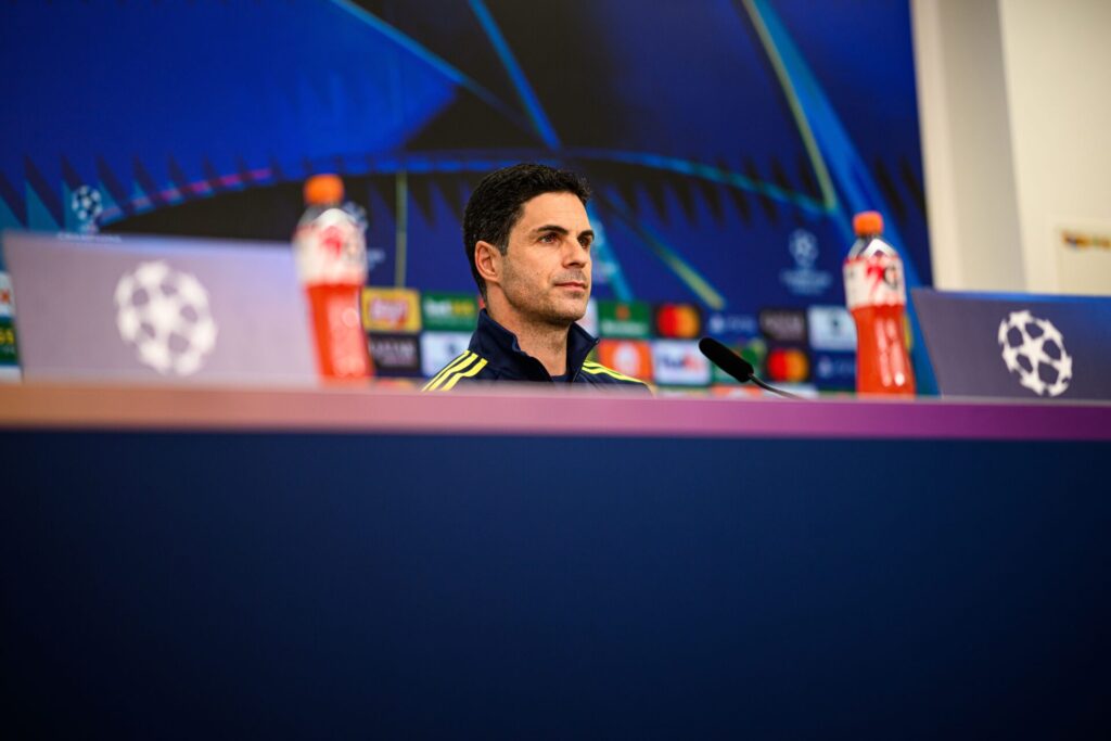 Mikel Arteta in a Champions League press conference