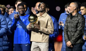 Ousmane Dembele lifts the 2025 Ballon d'Or