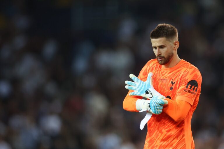 Guglielmo Vicario playing for Tottenham